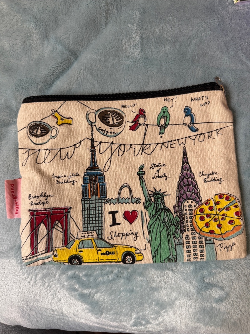 Mure and Grand New York City Illustrated Canvas Zip Pouch - Multicolor